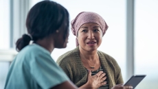 A cancer patient talking to a provider A cancer patient talking to a provider