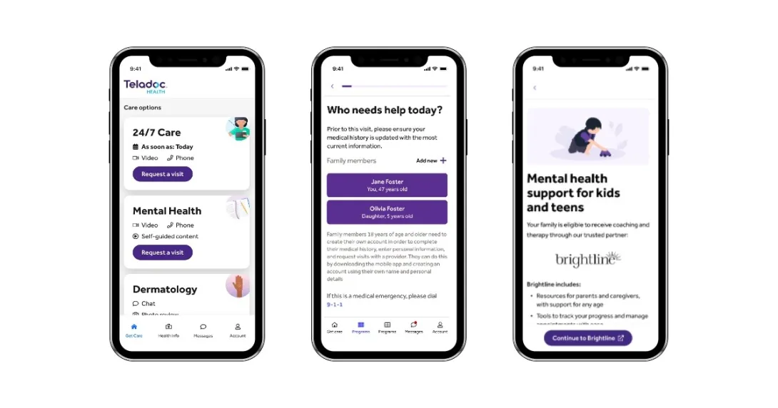 Teladoc and Brightline images of the digital front door on Teladoc